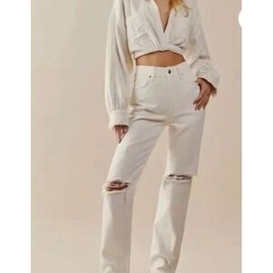 Free People We The Free Womens The Lasso Button Fly‎ Jean White Lightening Sz 30